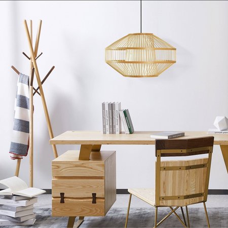 Vintiquewise Modern Bamboo Lantern Pendant Lamp Hanging Light Fixture for Entryway and Living Room, Medium QI004232.M